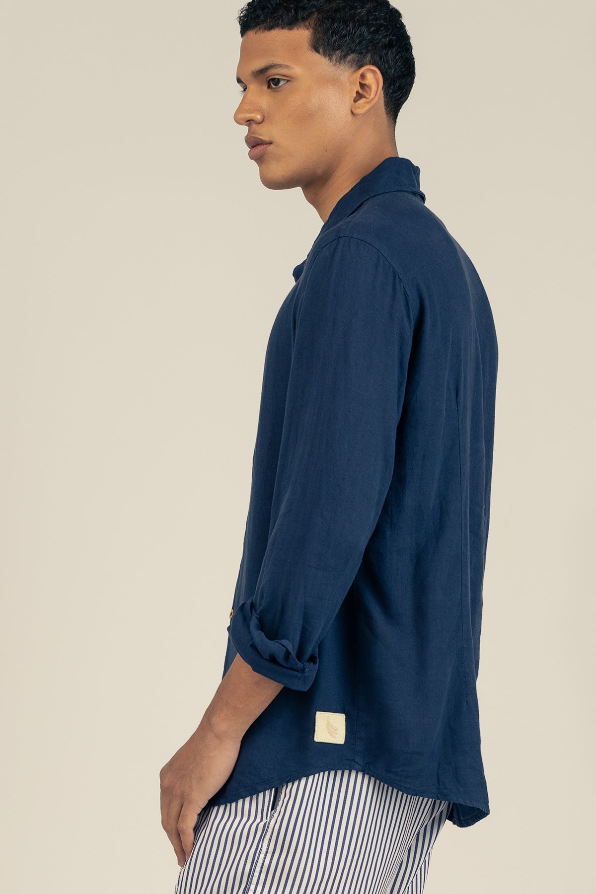 Long Sleeve Linen Cotton Shirt in Oceano