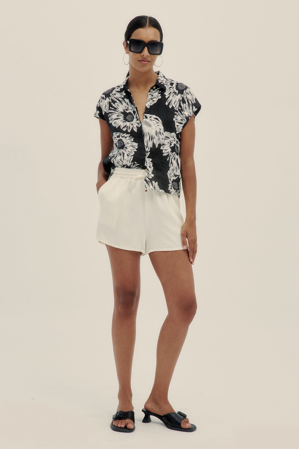 Camisa Corta Lino Marie Jelly Black - Polonio