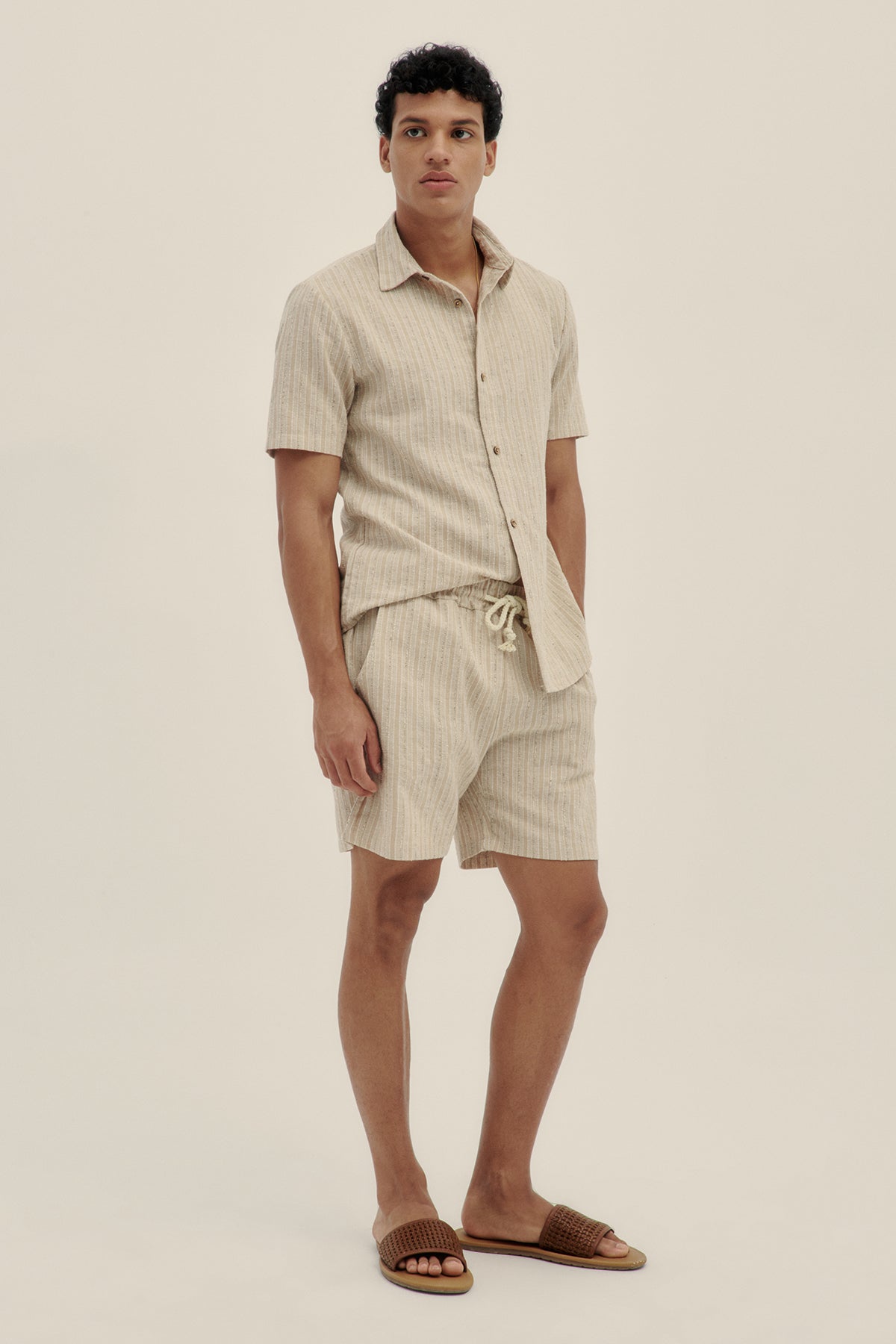 Camisa Manga Corta Tonal Crema - Polonio