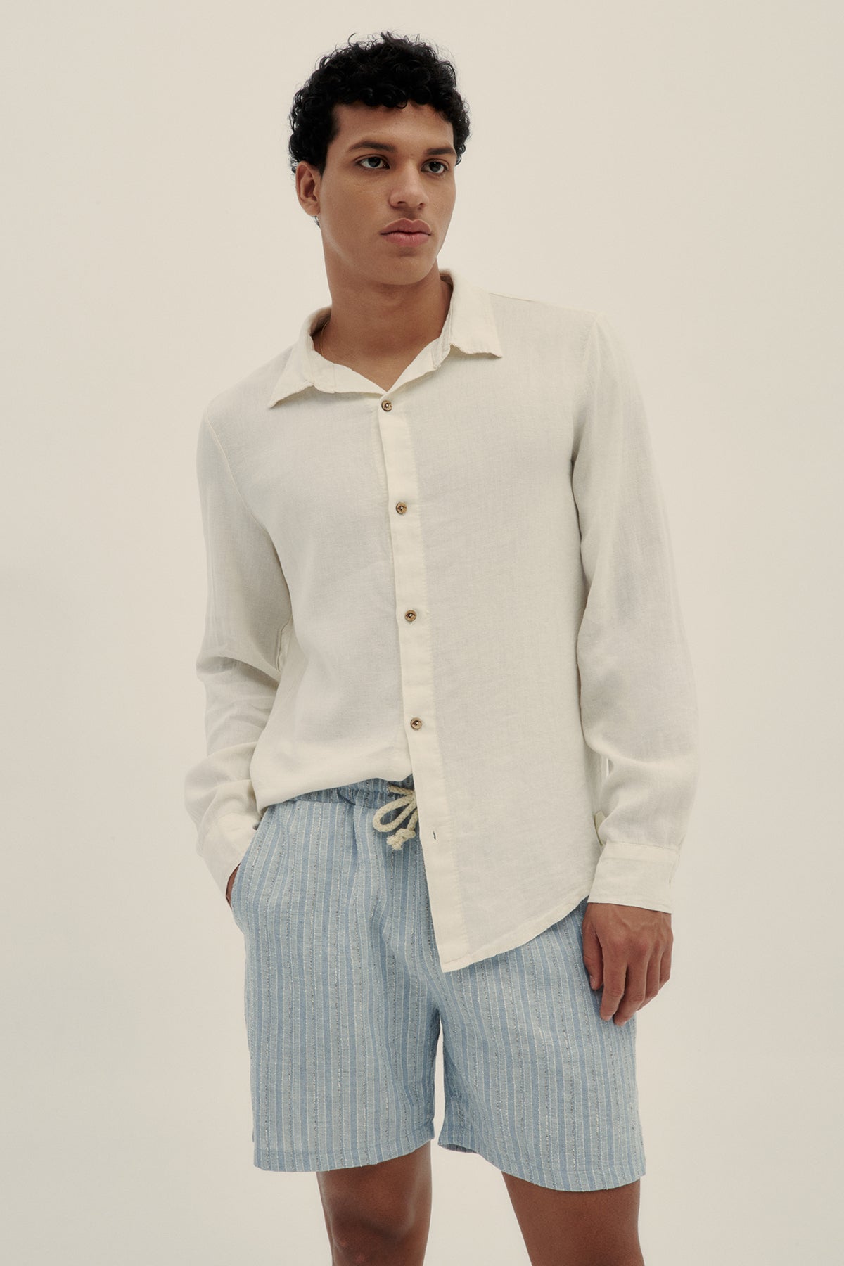 Camisa Manga Larga De Lino Crema - Polonio