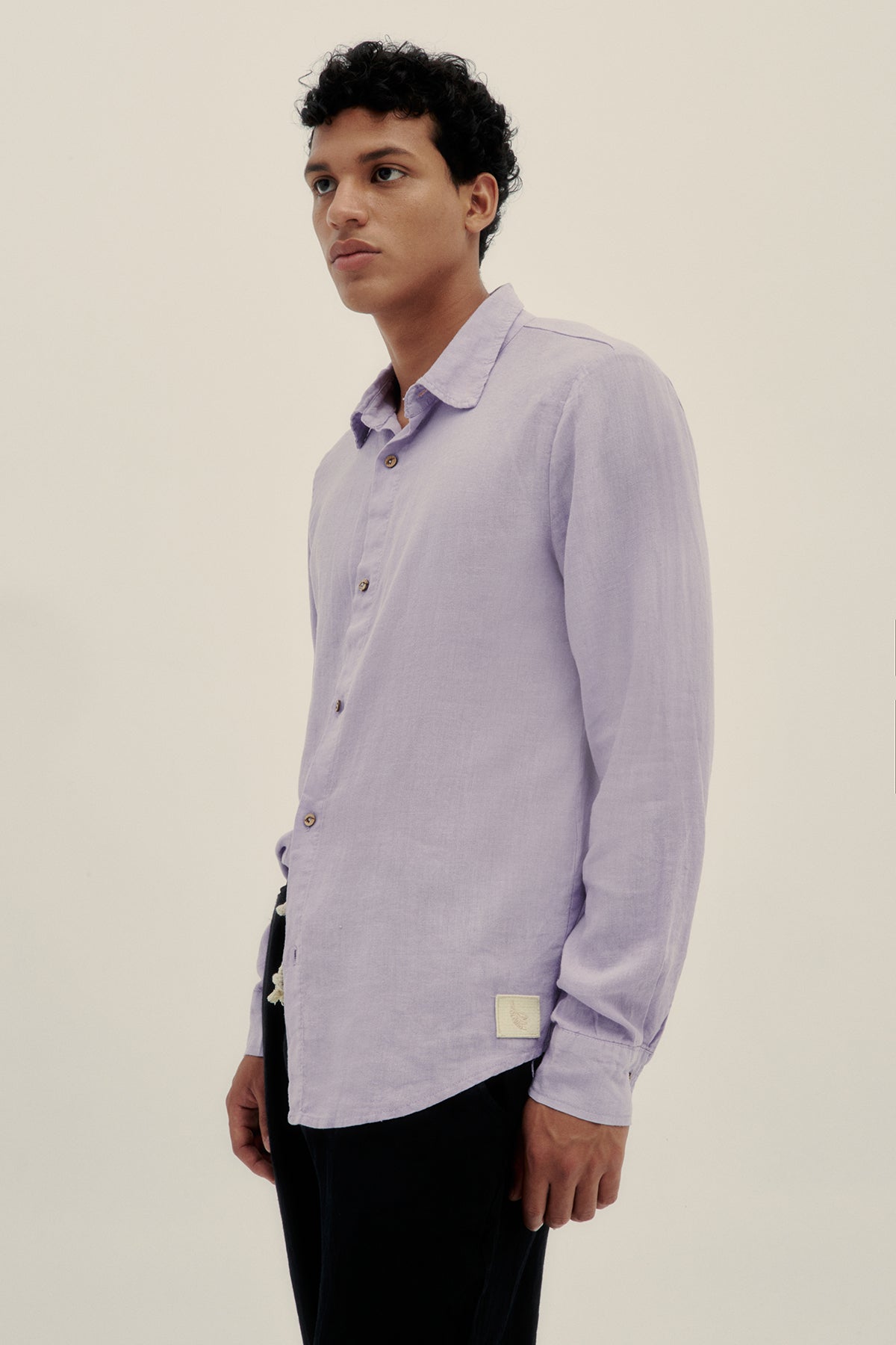 Camisa Manga Larga De Lino Lila - Polonio