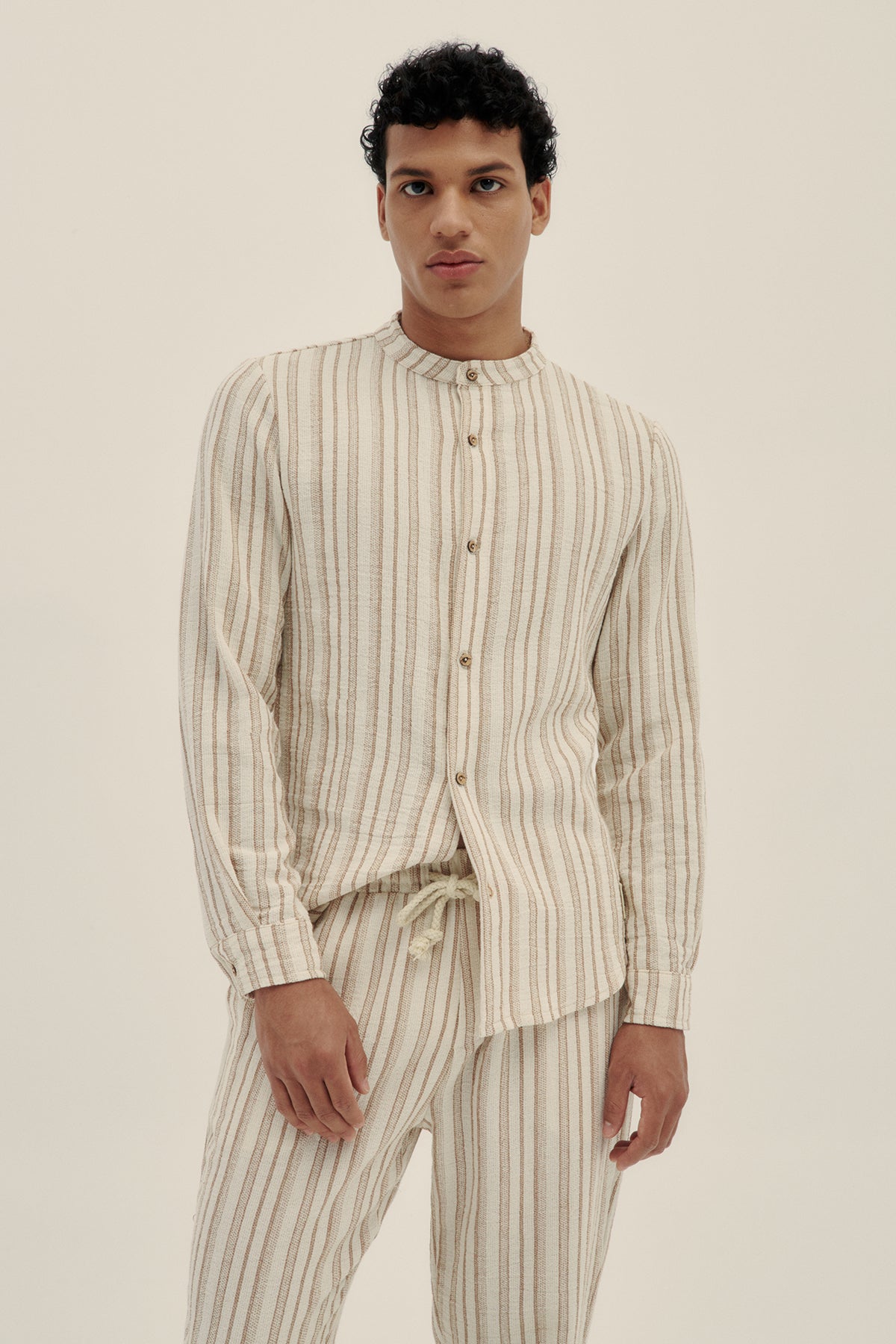 Camisa Manga Larga Rayas Crema - Polonio
