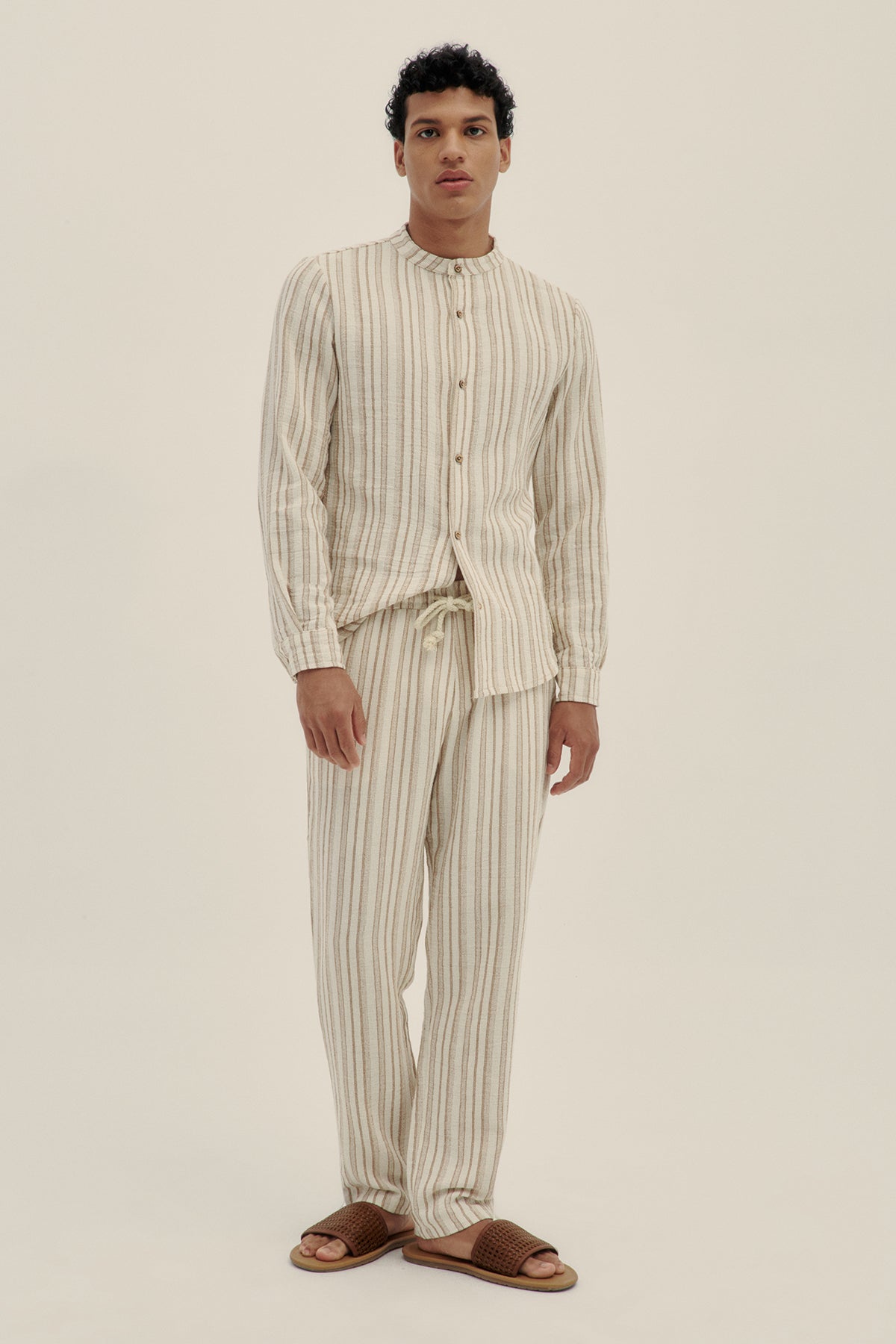 Camisa Manga Larga Rayas Crema - Polonio