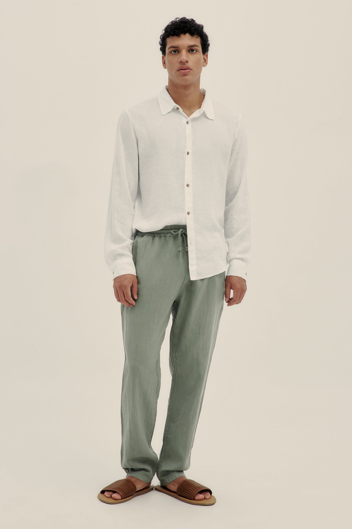 Long Sleeve Linen Cotton Shirt in White