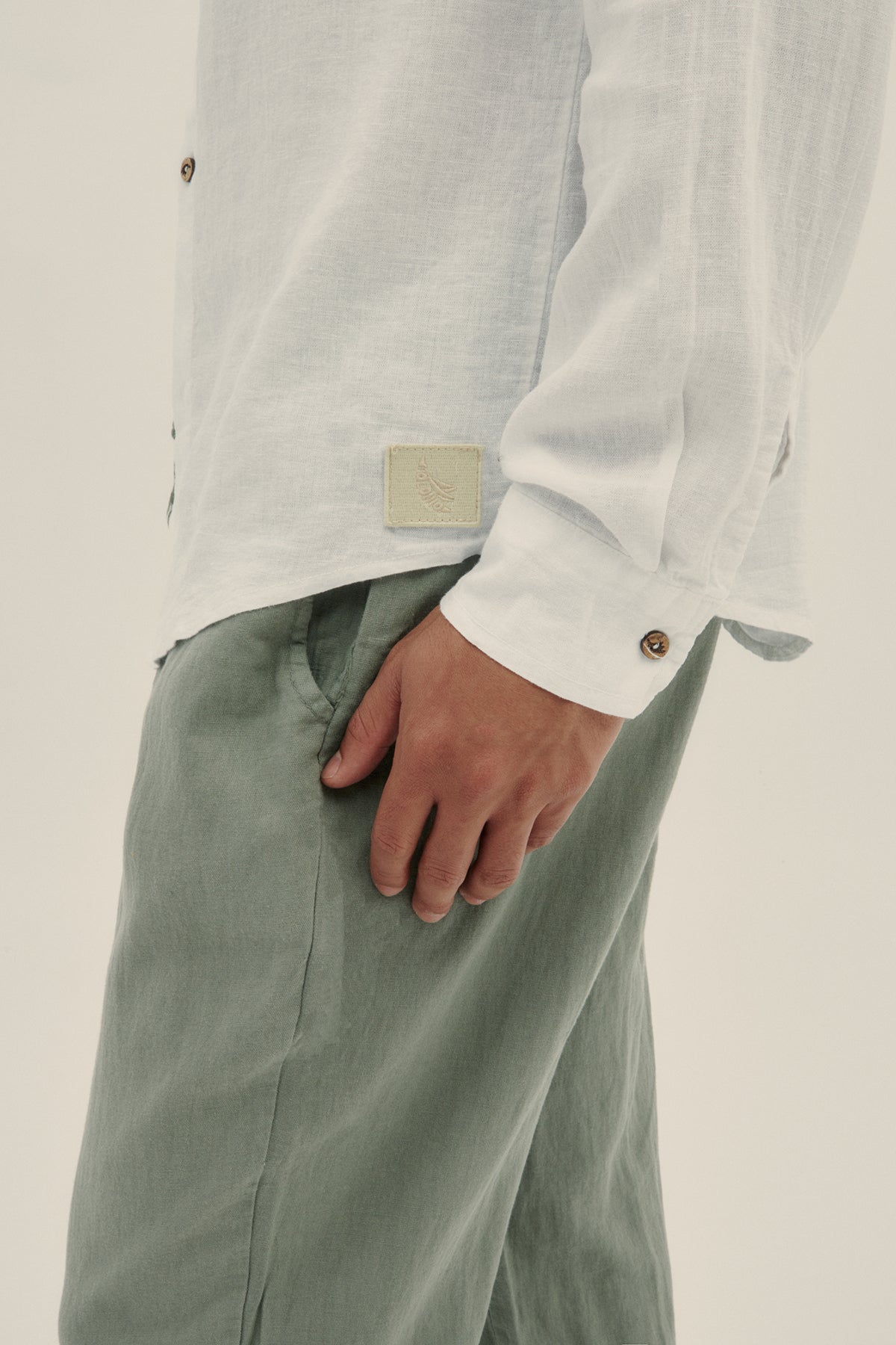 Long Sleeve Linen Cotton Shirt in White