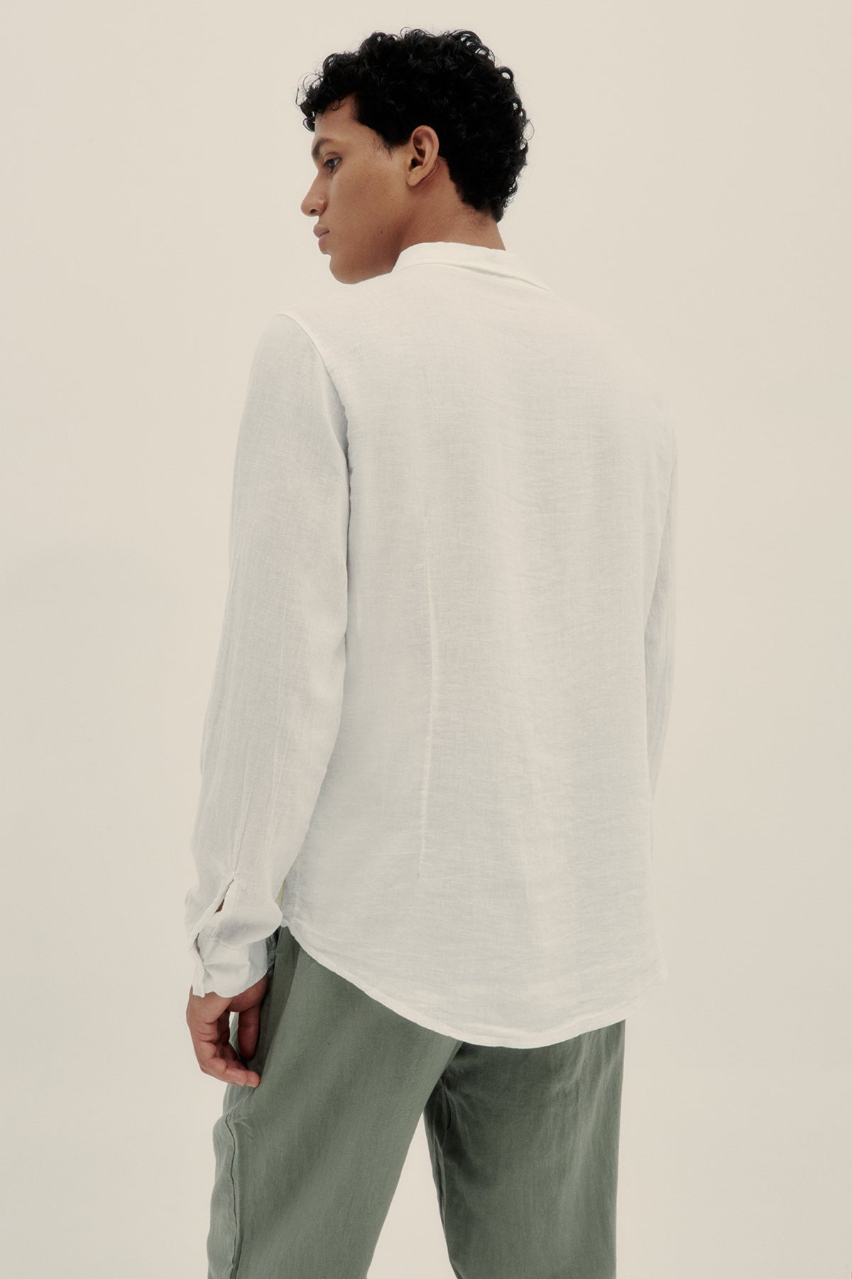 Long Sleeve Linen Cotton Shirt in White