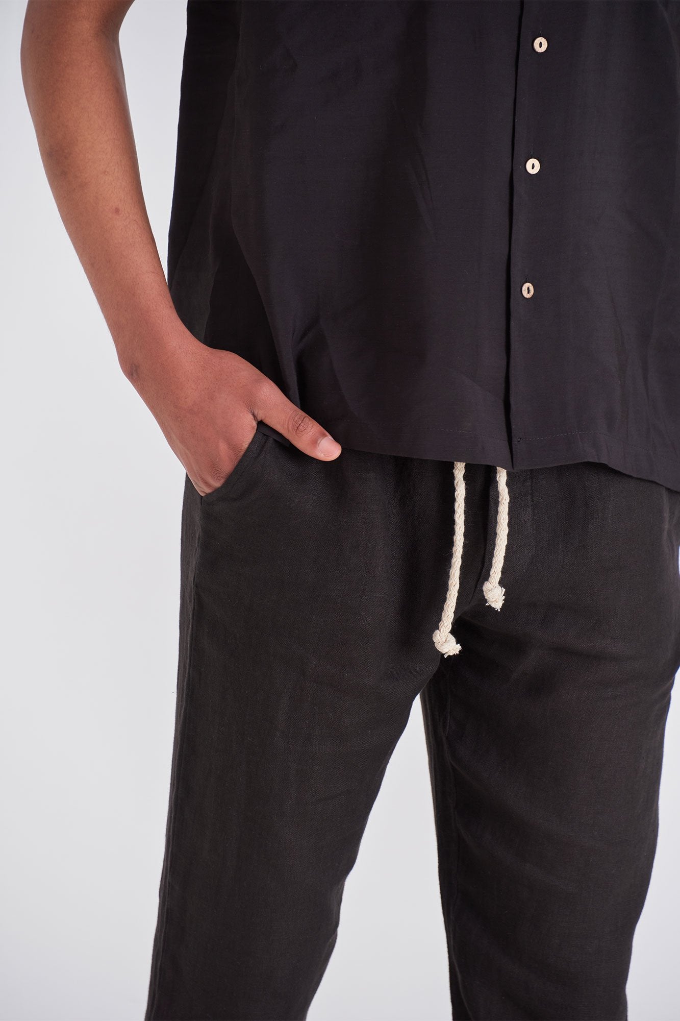 Black Tailored Linen Pants - Polonio