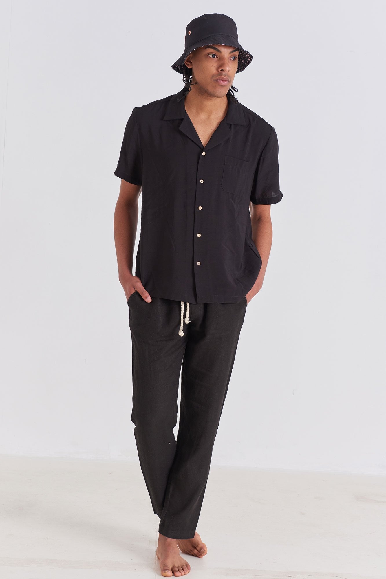 Black Tailored Linen Pants - Polonio