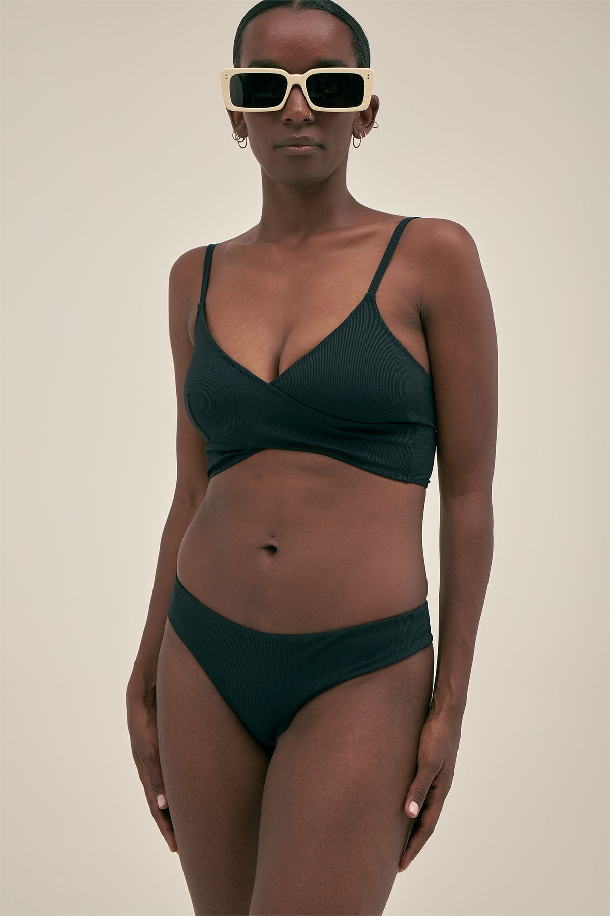 Crossover Bikini Top in Black Rib