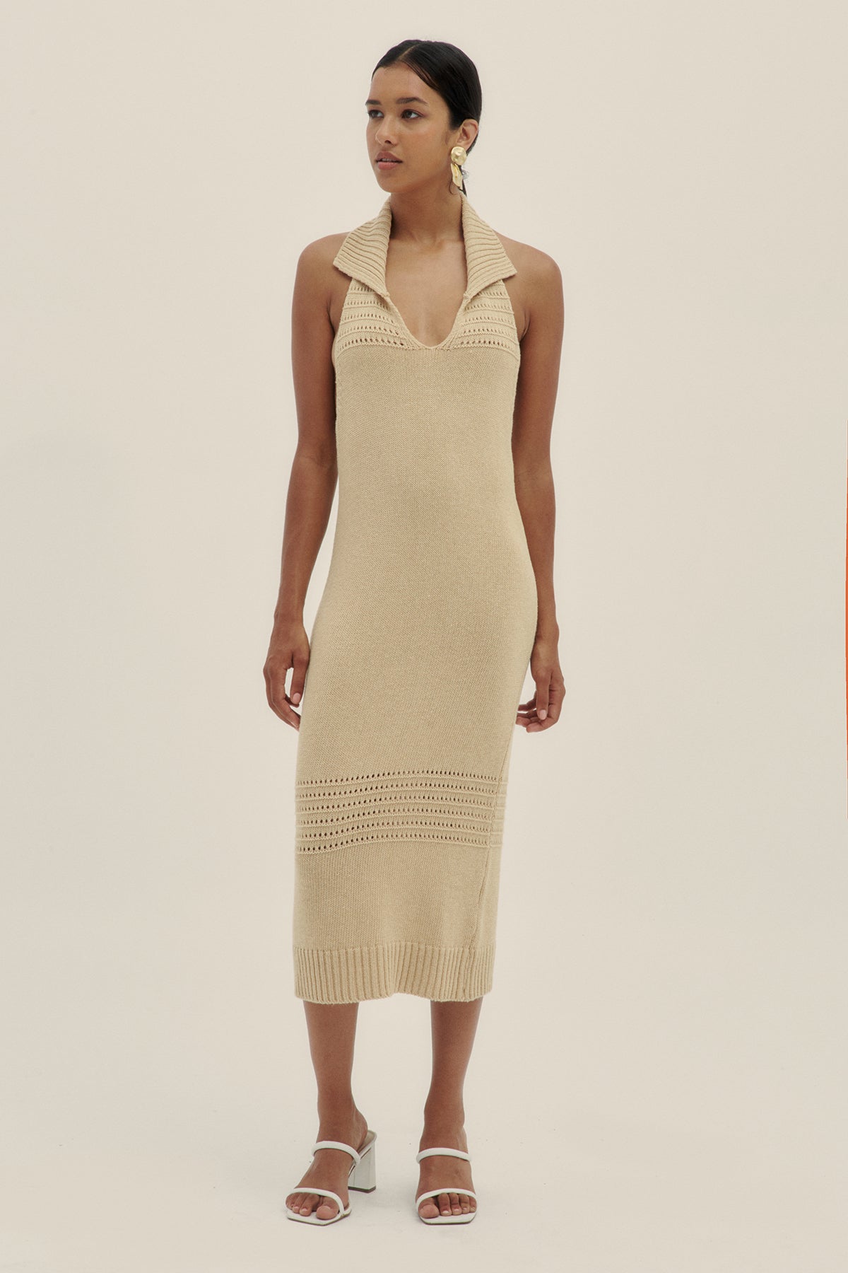 Halter Knit Dress Champagne - Polonio