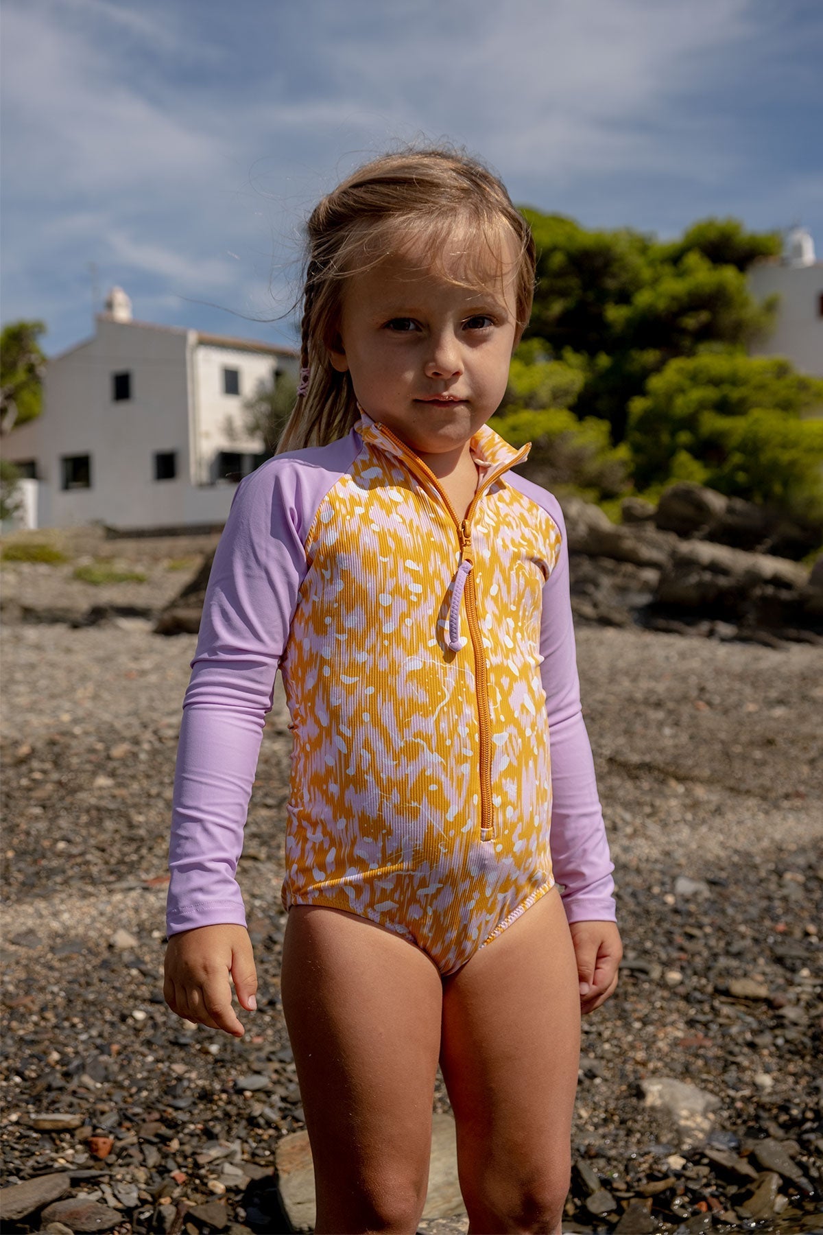 Girls Long Sleeve One Piece Swimsuit with 50 SPF Protection | Polonio